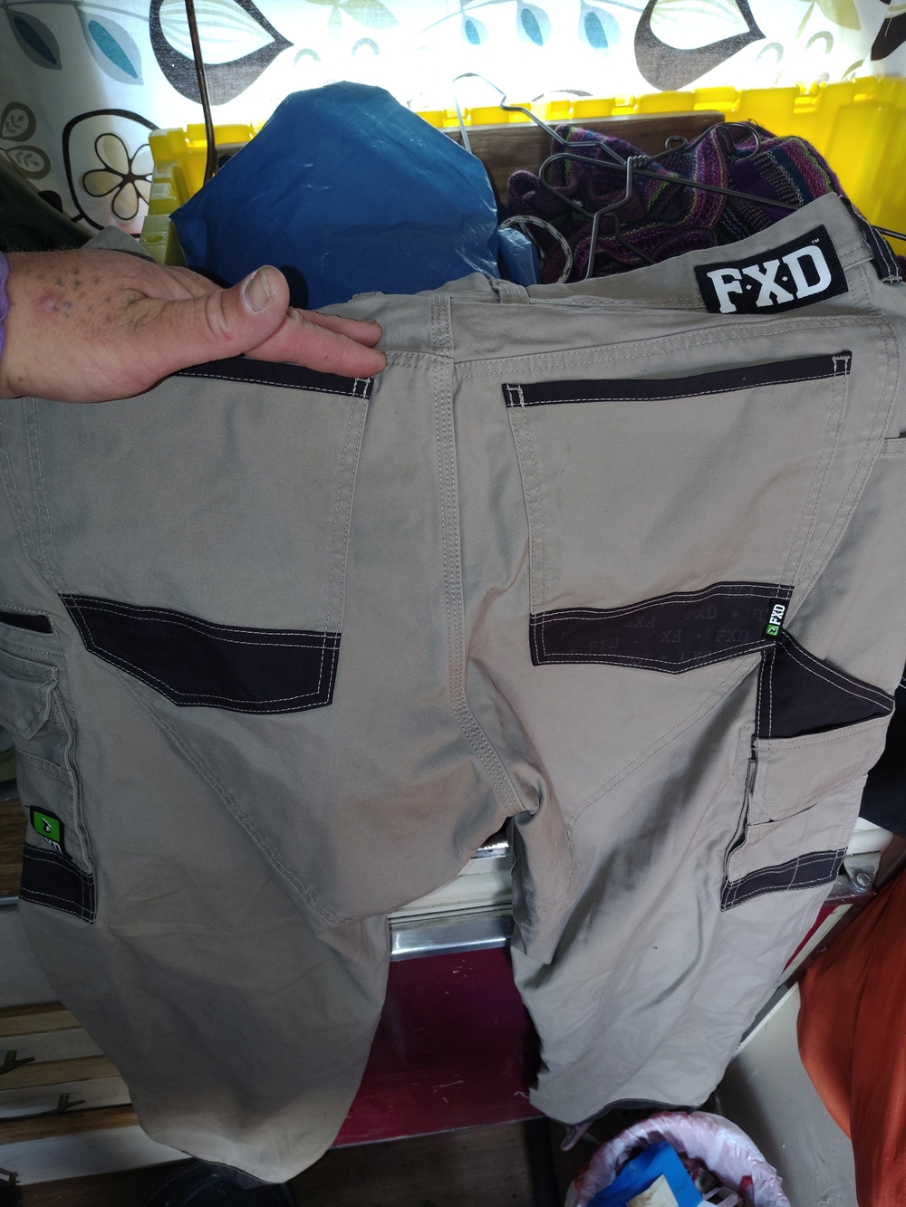 Men's Cargo Pants in Beige with Black Accents